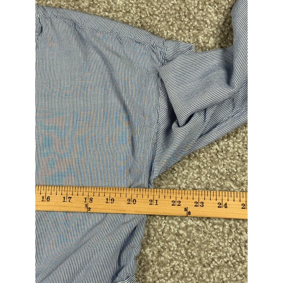 Cupcakes and Cashmere Top Womens Medium Blue White Striped Rayon Peplum Boho - Picture 5 of 8